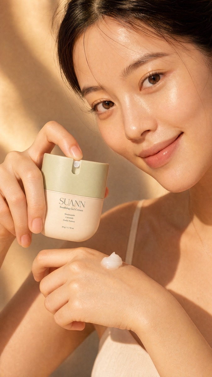 SUANN Soothing Gel Cream smoothed on by hand